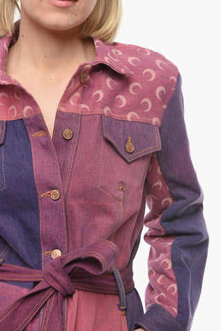 GOLD LINE Color Block Denim Trench with Monogram Details