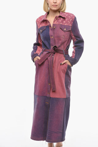 GOLD LINE Color Block Denim Trench with Monogram Details