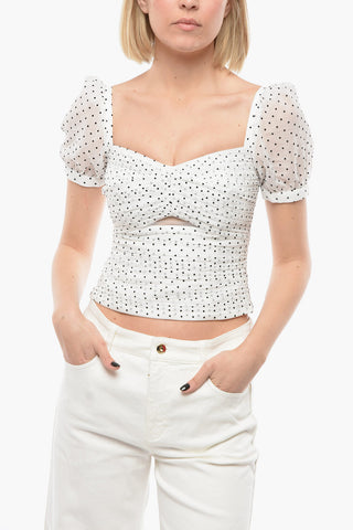 Polka Dots Cro Top with Puff Sleeve and Cut-Out Detail