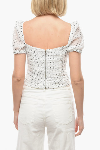 Polka Dots Cro Top with Puff Sleeve and Cut-Out Detail