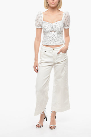Polka Dots Cro Top with Puff Sleeve and Cut-Out Detail