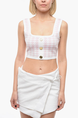 Houndstooth Motif Buttoned Crop Top