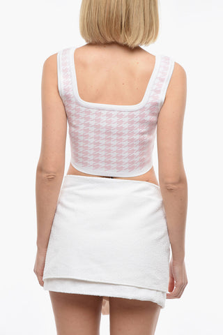 Houndstooth Motif Buttoned Crop Top