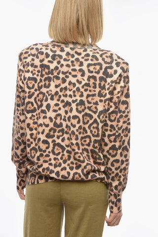 Crew Neck Animal Patterned Angora Blend Sweater
