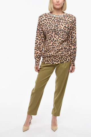 Crew Neck Animal Patterned Angora Blend Sweater