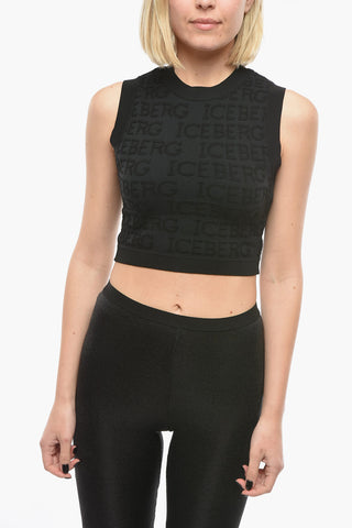 Cropped Tank Top in Debossed Monogram Motif