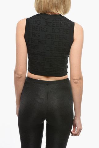 Cropped Tank Top in Debossed Monogram Motif