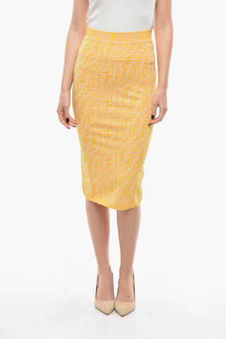 Monogram Patterned Knitted Pencil Skirt