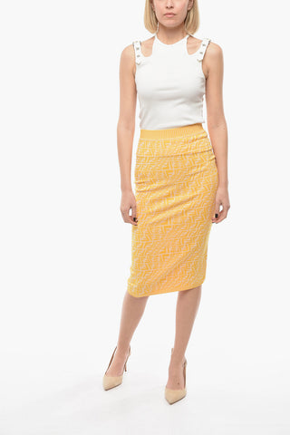 Monogram Patterned Knitted Pencil Skirt