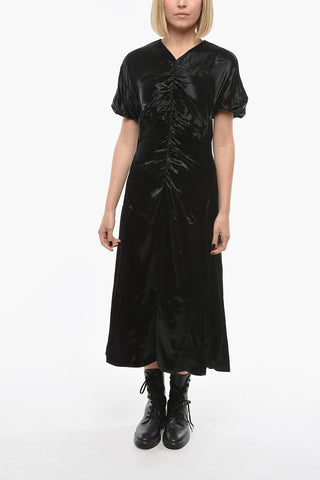 Back Zipped Draped Satin Midi Dress
