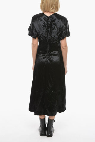 Back Zipped Draped Satin Midi Dress