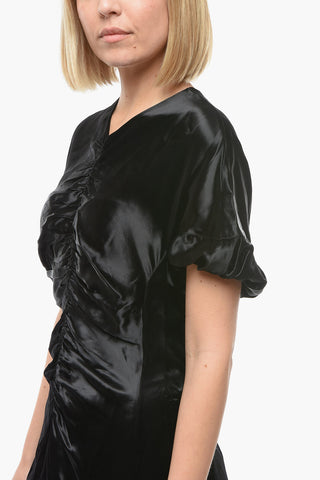 Back Zipped Draped Satin Midi Dress