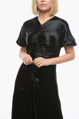 Back Zipped Draped Satin Midi Dress