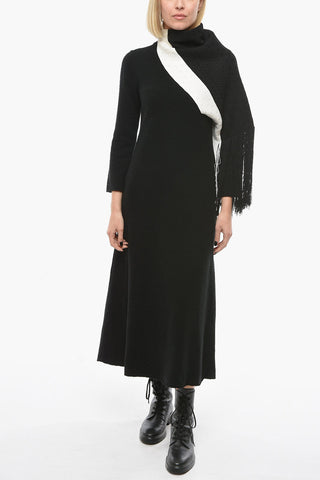 Long-sleeved Knitted Dress with Removable Scarf