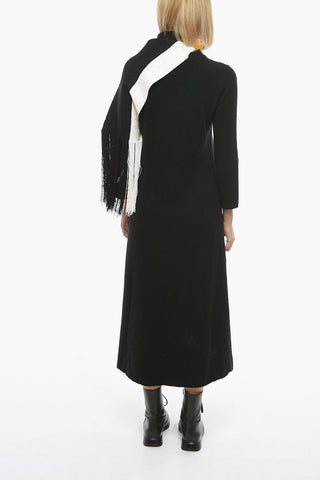 Long-sleeved Knitted Dress with Removable Scarf
