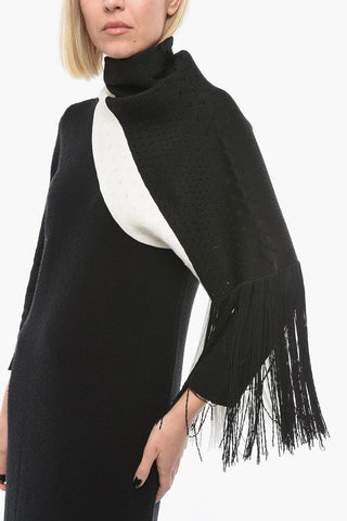 Long-sleeved Knitted Dress with Removable Scarf