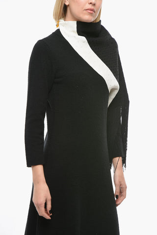 Long-sleeved Knitted Dress with Removable Scarf