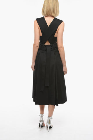 Wool-twill V-neck Wrap-around Dress with Stone-embellishments