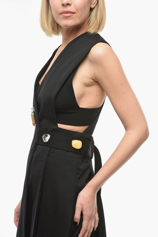 Wool-twill V-neck Wrap-around Dress with Stone-embellishments