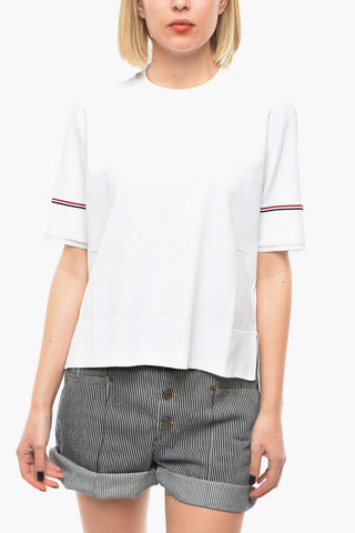 Viscose-blend Asymmetric BOXY T-shirt with Striped Pattern