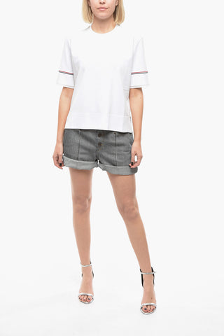 Viscose-blend Asymmetric BOXY T-shirt with Striped Pattern