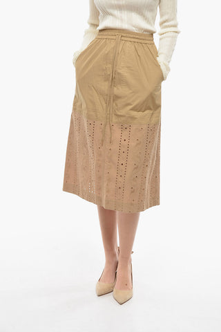 SEE BY Gonna Midi in Cotone con Ricamo in Broderie Anglaise Floreale