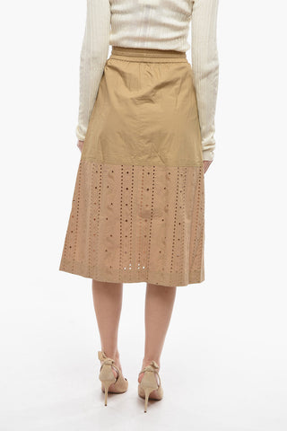 SEE BY Gonna Midi in Cotone con Ricamo in Broderie Anglaise Floreale