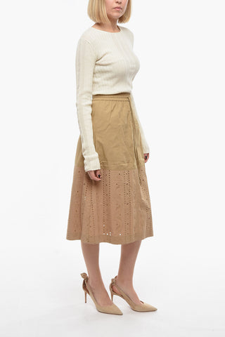 SEE BY Gonna Midi in Cotone con Ricamo in Broderie Anglaise Floreale