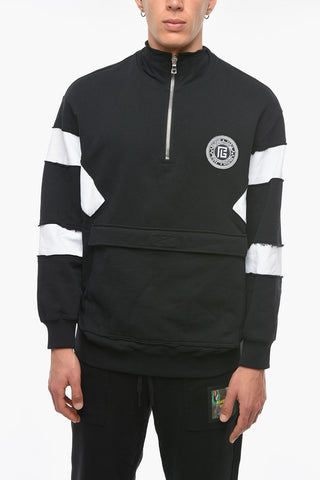 Half-zipped Brushed Cotton Mock Neck Sweatshirt