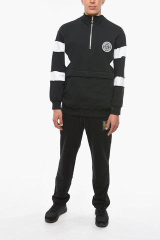 Half-zipped Brushed Cotton Mock Neck Sweatshirt