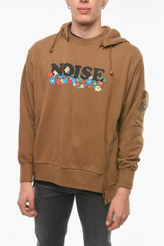 Jersey Hoodie Sweatshirt with Floral Print and Zipped Vents