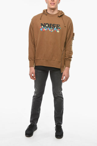 Jersey Hoodie Sweatshirt with Floral Print and Zipped Vents