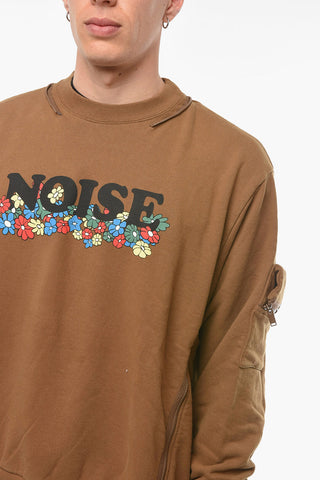 Jersey Hoodie Sweatshirt with Floral Print and Zipped Vents