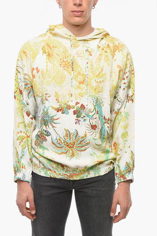 Viscose Hoodie Sweatshirt with Floral Motif and Elasticated Waistband