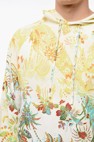 Viscose Hoodie Sweatshirt with Floral Motif and Elasticated Waistband