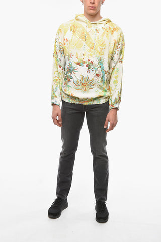 Viscose Hoodie Sweatshirt with Floral Motif and Elasticated Waistband