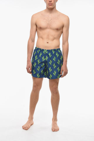 Boxer Swim Shorts with All-Over Cactus Print
