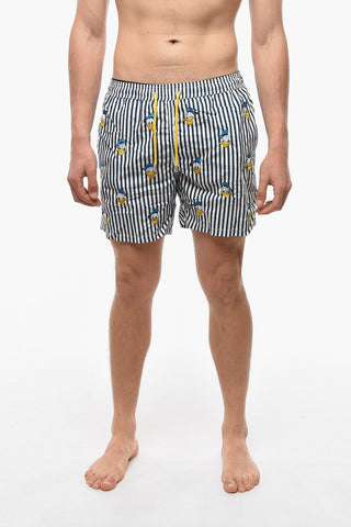 DISNEY Awning Striped SCROOGE LOOK Swim Shorts with Embroideries