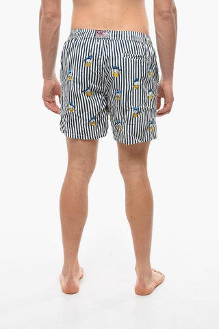 DISNEY Awning Striped SCROOGE LOOK Swim Shorts with Embroideries