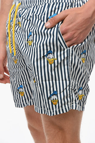 DISNEY Awning Striped SCROOGE LOOK Swim Shorts with Embroideries