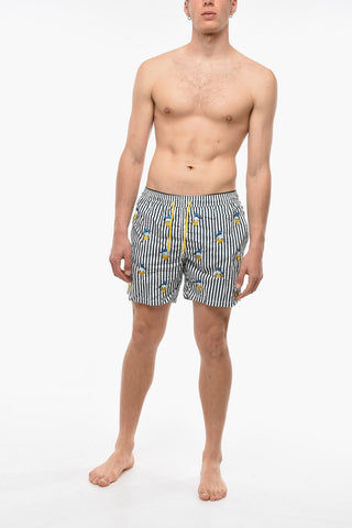 DISNEY Awning Striped SCROOGE LOOK Swim Shorts with Embroideries