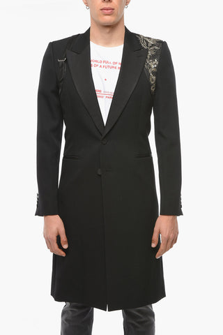 Wool Overcoat with Sequined Decoration and Peak Lapels