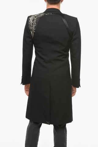 Wool Overcoat with Sequined Decoration and Peak Lapels