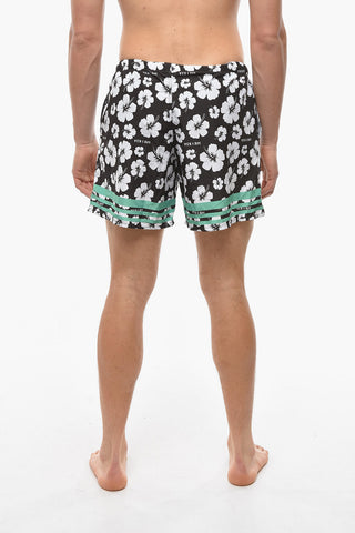 Floral Motif Swim Shorts with 2 Pockets