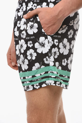 Floral Motif Swim Shorts with 2 Pockets