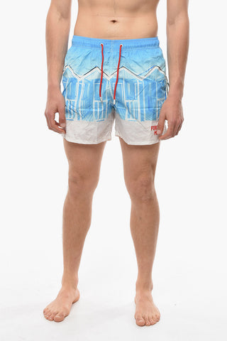 Printed Two-Tone Swim Shorts