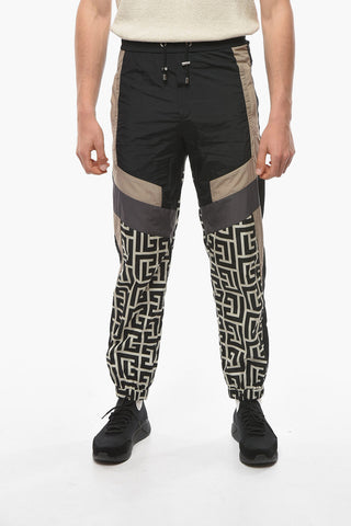 Nylon Drawstringed Joggers with Monogram Pattern