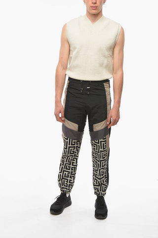 Nylon Drawstringed Joggers with Monogram Pattern