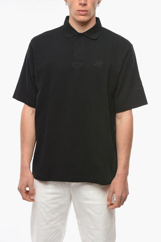 Hidden Buttoning Cotton Polo with Embroidered Logo