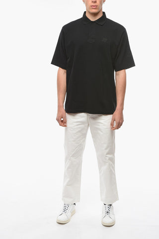 Hidden Buttoning Cotton Polo with Embroidered Logo
